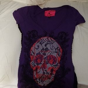 T Shirt Born Famous Couture Skull Lace